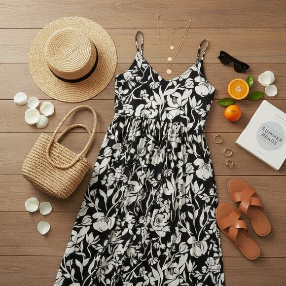 A New Day Dress Boho Cottagecore Navy Floral Maxi Aline Smocked Back XXL - Picture 2 of 10